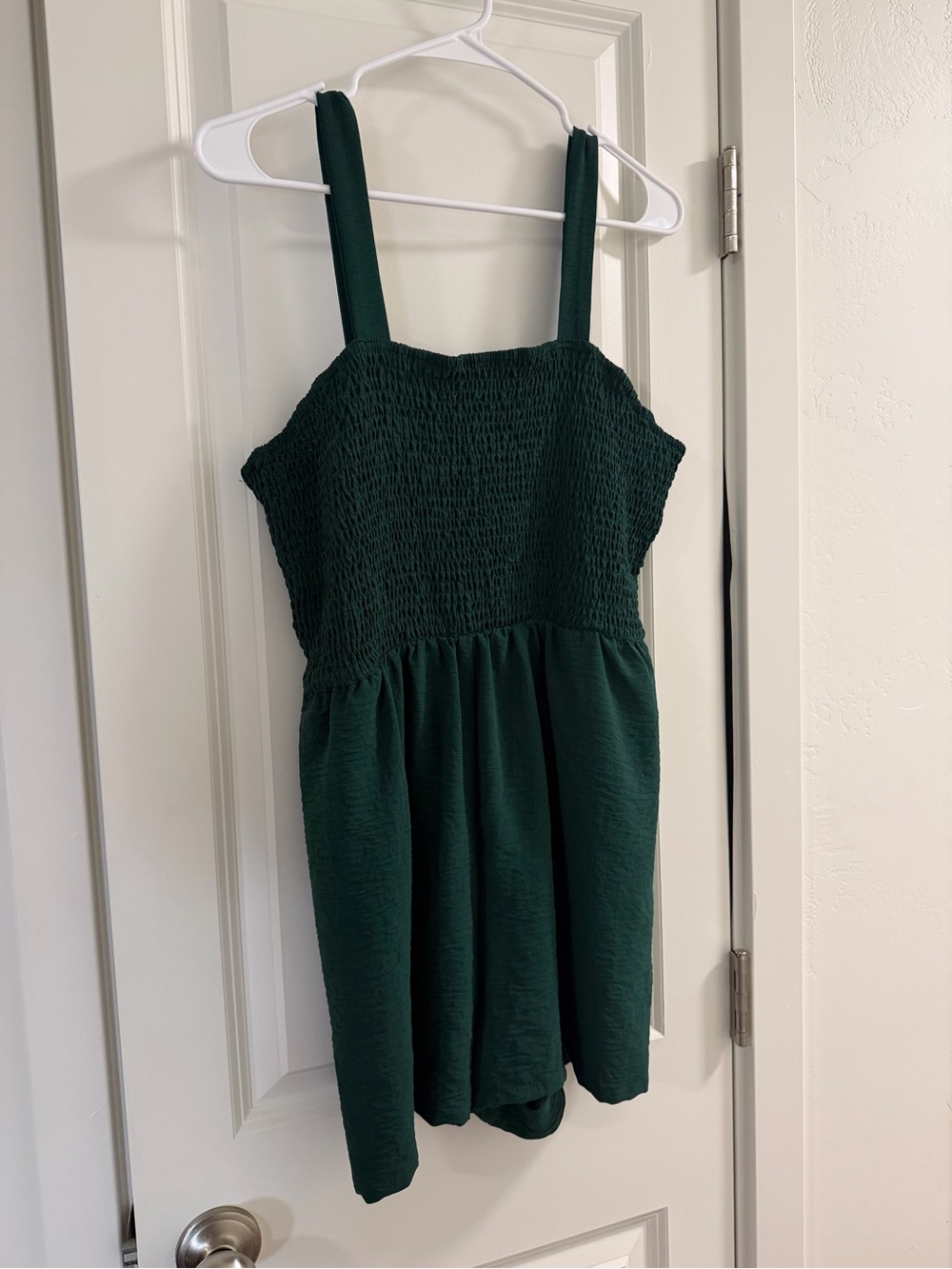 Women's Dark Green Smocked Romper with Wide Straps